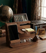 Wooden and Brass Desk Organizer & Mobile Docking Station