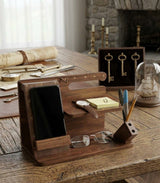 Wooden and Brass Desk Organizer & Mobile Docking Station