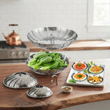 Multifunctional Stainless Cooking Steamer Foldable Kitchen Steamer Plate Anti-Scald Steamer Basket Deep Fryer Pot Strainer