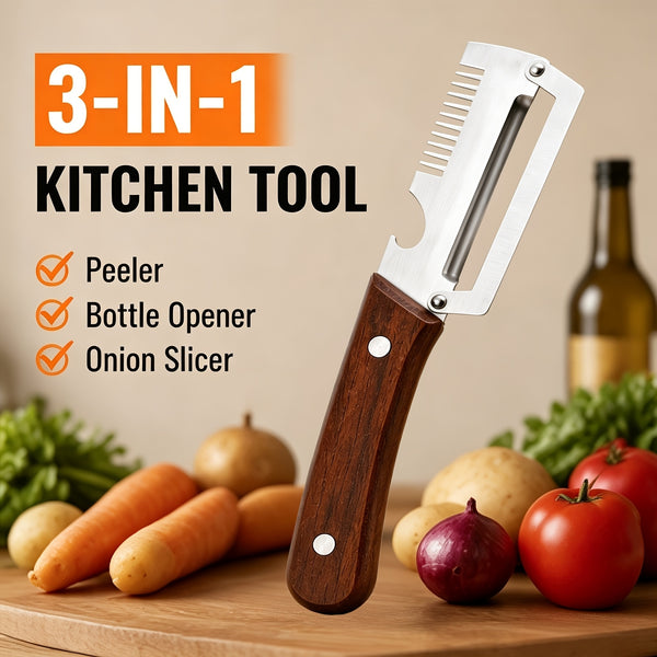 Stainless Steel Vegetable Peeler with Ergonomic Wooden Handle