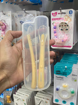 Baby Silicone Feeding Spoon & Fork Set with Hygienic Storage Box | Ultra-Soft Non-Toxic Self Feeding Toddler Utensils | Random Color