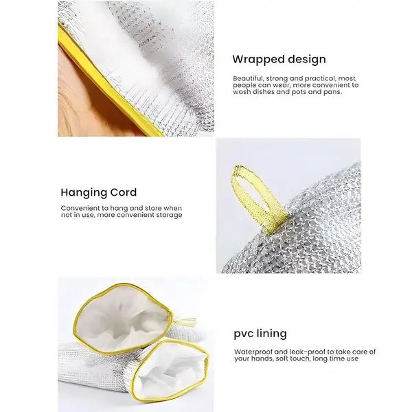 (1 pcs ) Multipurpose Wire Dishwashing Gloves | Dishwashing Rags for Wet and Dry, Steel Wire Miracle Cleaning Cloth with Glove Shape, Non-Scratch Wire Dish Cloths for Washing Dishes, Kitchen | Anti-heat aluminium gloves
