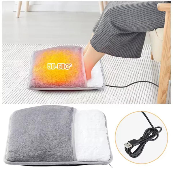 Electric Foot Heating Pad USB Charging Soft Plush Washable Foot Warmer Heater