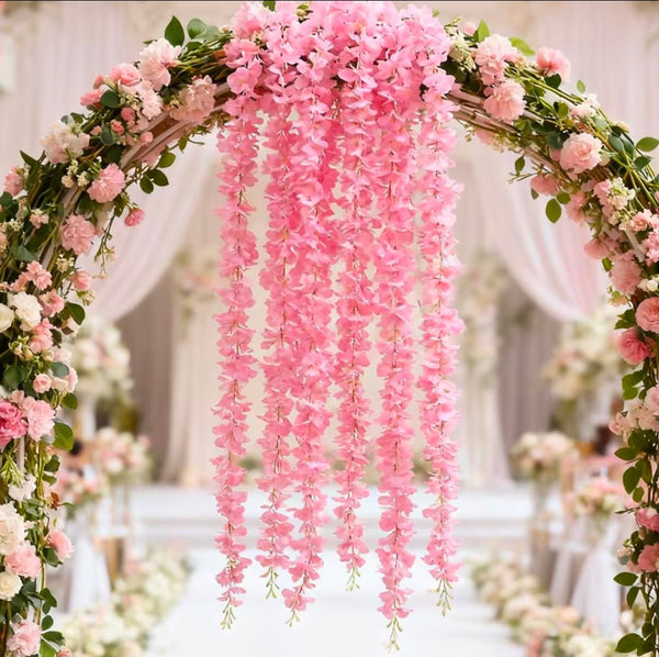 Artificial Cherry Blossom Bail Garland with Battery LED String Lights - 10Ft (Warm Lights)