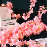 Artificial Cherry Blossom Bail Garland with Battery LED String Lights - 10Ft (Warm Lights)