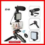 AY-49 Multi-Functional Portable Vlogger Kit with Mic, LED Light & Tripod Stand with Remote