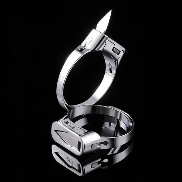 Stainless Steel Self-Defense Ring with Hidden Blade – Adjustable Mini Knife Ring for Personal Safety – Wearable Concealed Protection Tool for Men & Women