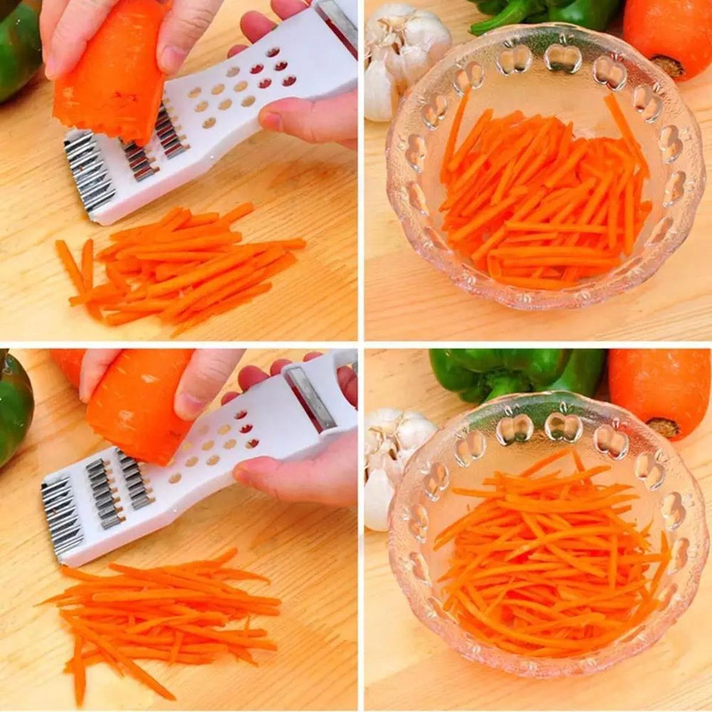 5-in-1 Multi Vegetable Cutter & Peeler – Multipurpose Julienne Slicer, Grater, Metal Scraper, and Fruit & Vegetable Kitchen Tool