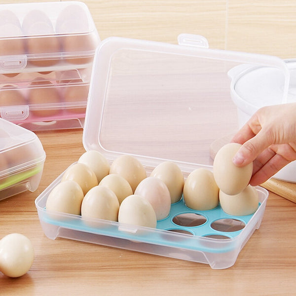 15-Grid Egg Storage Container – BPA-Free Plastic Refrigerator Organizer with Lockable Lid