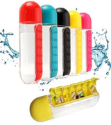 2-in-1 Medicine Organizer with Water Bottle – 7 Days Pill Box, 600ml BPA-Free Drinking Bottle, Removable Cup, Compact Travel Pill Planner for Kids, Adults & Elderly
