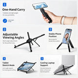 3-in-1 Magnetic Foldable  Stand |Model K001 | Aluminum Alloy Phone laptop & Tablet Holder | 8-Level Adjustable Height | 360° Rotating Base | Portable Travel Stand